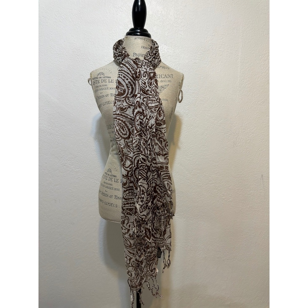 Banana Republic Paisley Scarf Brown‎ Cream Lightweight Fringe One Size NWT